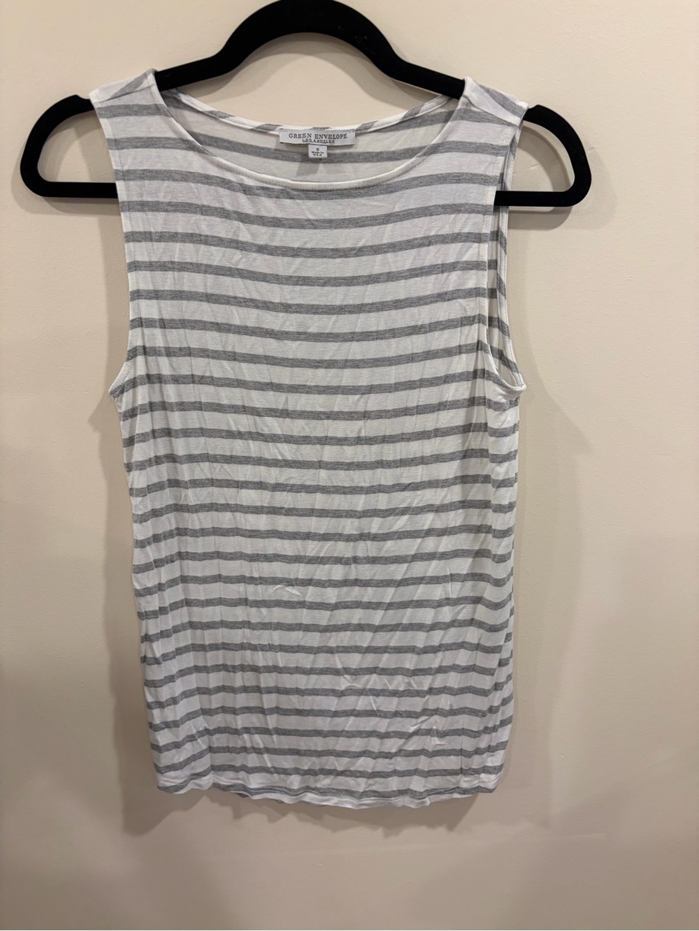Green Envelope Grey & White Striped Sleeveless Tank Top Size S